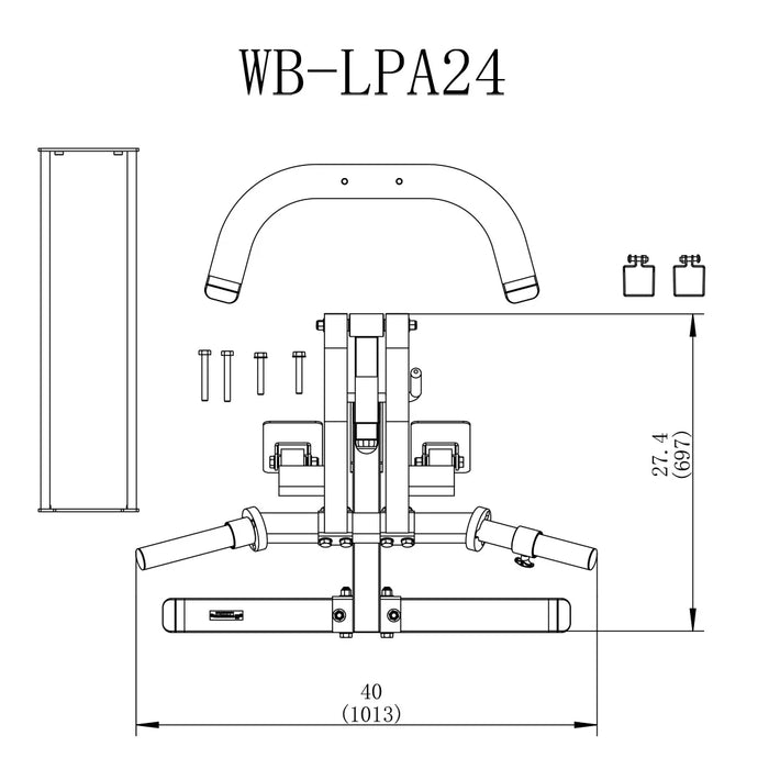 Workbench Leg Press Attachment WB-LPA scematic showing dimensions