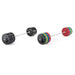 Two York Barbell 7’ USA Power Bars loaded with bumper plates—one with black plates and the other with colored plates—showcasing the bar's strength, durability, and versatility in a gym setting.