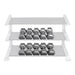 Body-Solid SDS Cast Iron Hex Dumbbell Set, 80-100 lbs, featuring durable cast iron heads, knurled steel handles, and a hexagonal shape for safe and effective strength training. on dumbbell rack