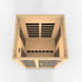 Angled overhead view of Dynamic Santiago sauna with seating and heater placement

