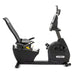 Side view of the Spirit Fitness XBR95 Recumbent Bike from left to right with the seat back in a reclined position, showing the adjustable high-density foam seat and ergonomic design