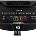 Close-up front-on view of the bottom area of the Spirit Fitness XBR95 Recumbent Bike console, highlighting the direct resistance buttons, built-in Bluetooth speakers, and control panel.