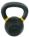 16kg ISF Kettlebell back side yellow color stripe and showing  weight in lbs and kgs on white background