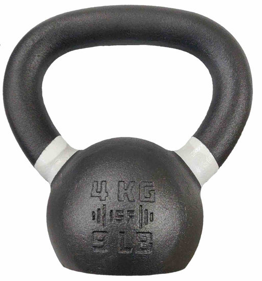 4kg ISF Kettlebell front side white color stripe and showing  weight in lbs and kgs on white background